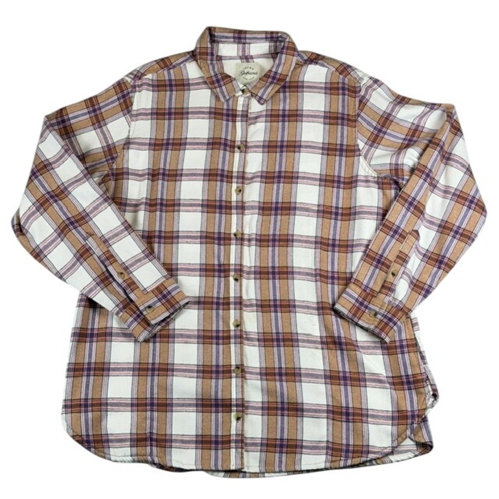 Jachs Girlfriend Womens XL Plaid Button Down Shirt Long Sleeve Rayon Blend Relax